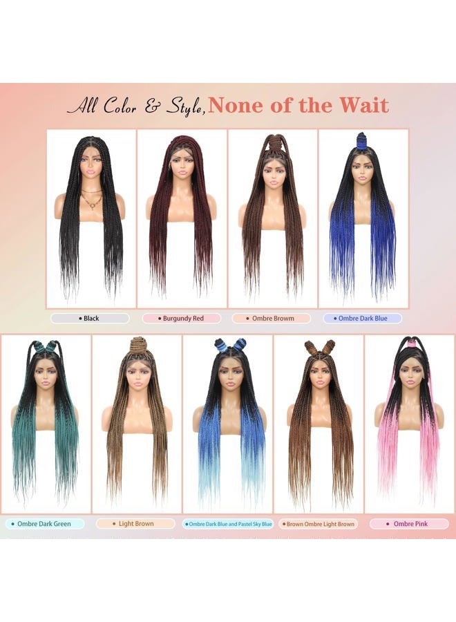 Lexqui 36'' Knotless Box Braided Wigs for Women Braided Lace Wigs Full Lace Braided wig Premium Synthetic Triangle Lace Front Braided Wigs with Baby Hair Braid Lace Front Wig Natural Black - Image 5
