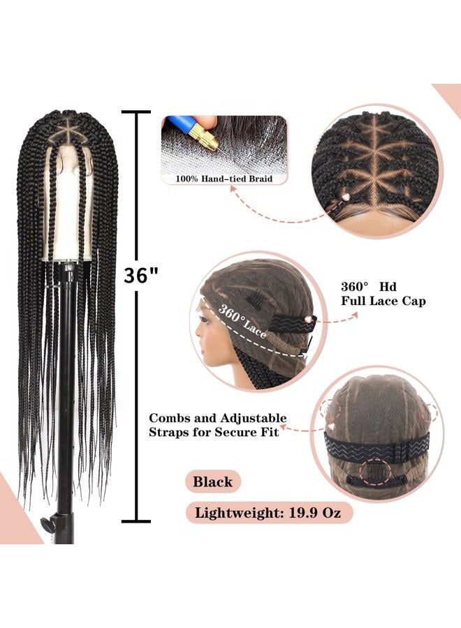 Lexqui 36'' Knotless Box Braided Wigs for Women Braided Lace Wigs Full Lace Braided wig Premium Synthetic Triangle Lace Front Braided Wigs with Baby Hair Braid Lace Front Wig Natural Black - Image 2