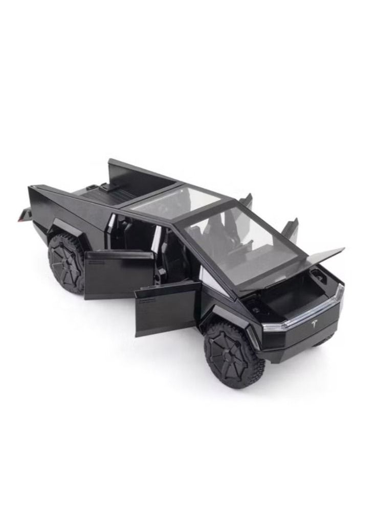 Dream Zone - 1:24 Tesla Cyber truck Pickup With Motorcycle Alloy Car Model Diecast Toy Vehicle Sound and Light Simitation Cars Model Toys Gift (BLACK) - Image 1