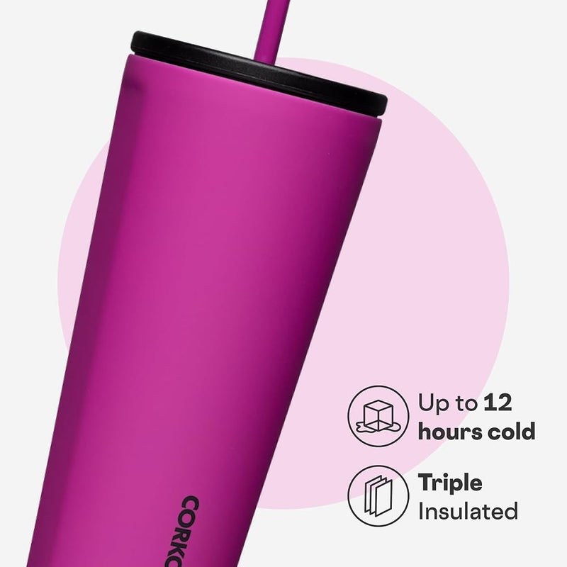 Corkcicle Cold Cup Insulated Tumbler with Straw - Keeps Drinks Cold for 12 Hours - Triple-Insulated Stainless Steel - Leak-Resistant Lid - Summer Drinkware Gift - 24 oz - Berry Punch - Image 2