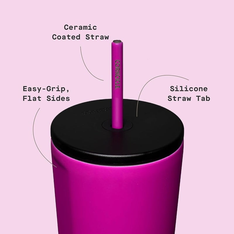 Corkcicle Cold Cup Insulated Tumbler with Straw - Keeps Drinks Cold for 12 Hours - Triple-Insulated Stainless Steel - Leak-Resistant Lid - Summer Drinkware Gift - 24 oz - Berry Punch - Image 3