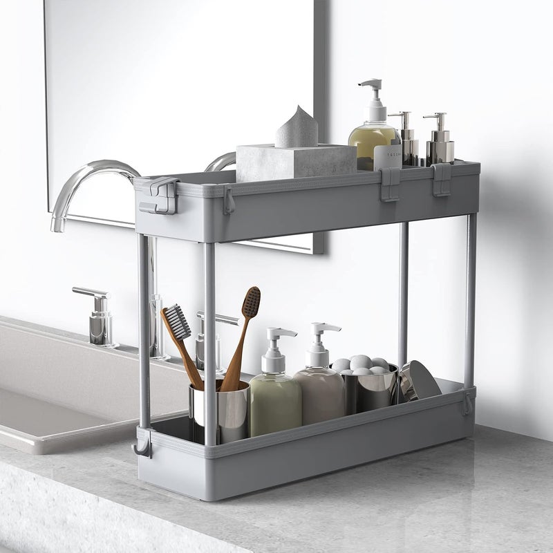 SPACELEAD Slim Storage Cart 4 Tier,Bathroom Storage Organizer Rolling Utility Cart, Mobile Shelving Unit Slide Out Storage Cart for Office, Bathroom, Kitchen, Laundry Room & Narrow Places， Grey - Image 3