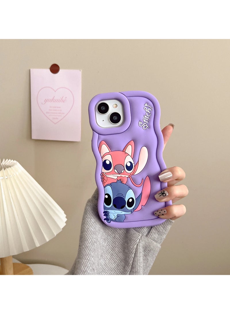Lilo and Stitch Cartoon 3D Wavy Soft Silicone Phone Case for Iphone 15 Pro Max (Light Purple) - Image 2
