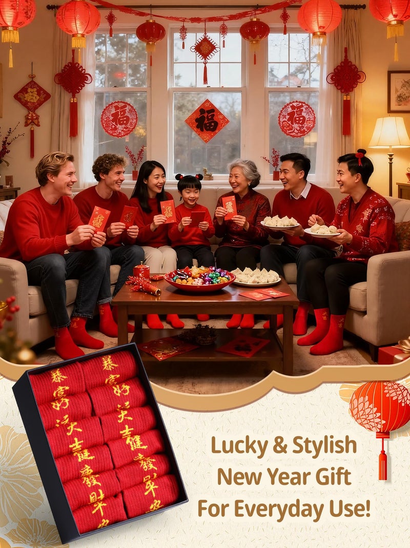 Velmitten 6 Pairs Red Socks Chinese New Year of Horse 2026 Cotton Crew Socks Lunar New Year Gift for Spring Festive Women Men - Image 5