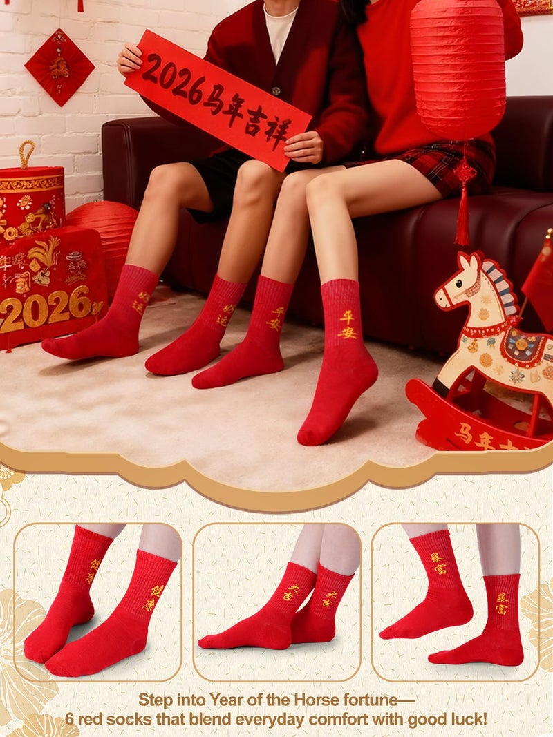 Velmitten 6 Pairs Red Socks Chinese New Year of Horse 2026 Cotton Crew Socks Lunar New Year Gift for Spring Festive Women Men - Image 4