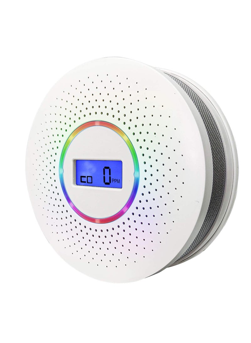 KASTWAVE Combination Smoke and Carbon Monoxide Alarm Detector, Dual Sensor CO Smoke Alarm Detector Battery Powered with LCD Display and Sound Warning for Home,School,Office (White) - Image 1