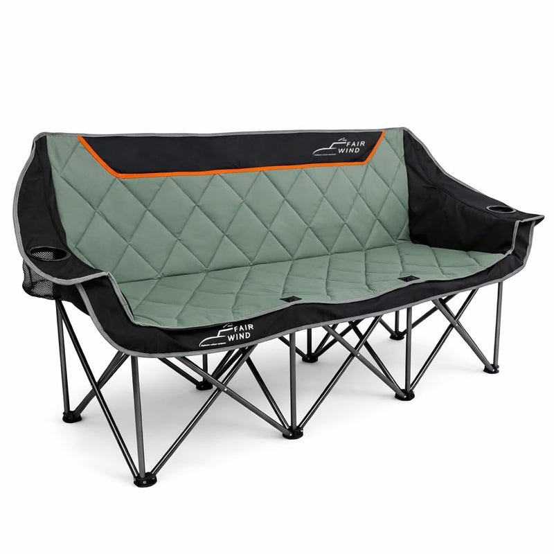 FAIR WIND Oversized 3 Person Camping Chair Padded Triple Loveseat Folding Camping Couch Duo Chair Heavy Duty Quad Fold Arm Chair with Cup Hold - Supports 900 LBS Black - Image 1