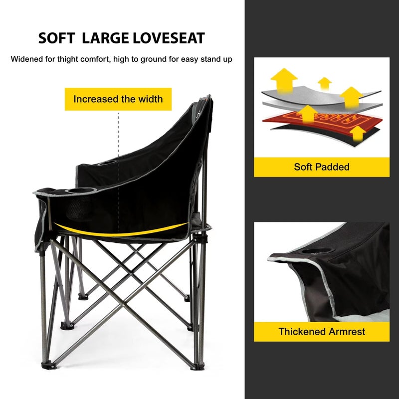 FAIR WIND Oversized 3 Person Camping Chair Padded Triple Loveseat Folding Camping Couch Duo Chair Heavy Duty Quad Fold Arm Chair with Cup Hold - Supports 900 LBS Black - Image 3