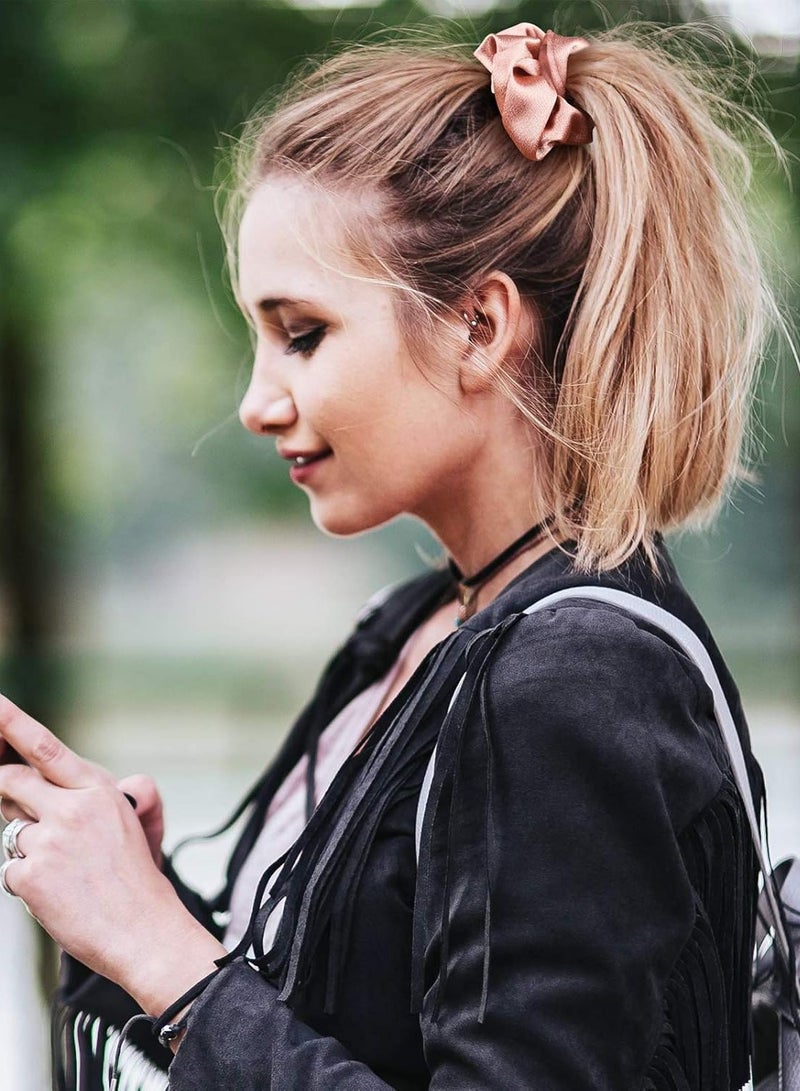 إسكدنيا 3 قطع من ربطات الشعر الحريرية الحقيقية للنساء، ربطة شعر كبيرة، ربطات شعر مرنة سميكة من الحرير الساتان، عبوة من 3 ربطات شعر كبيرة (أسود، وردي، أزرق) - Image 4