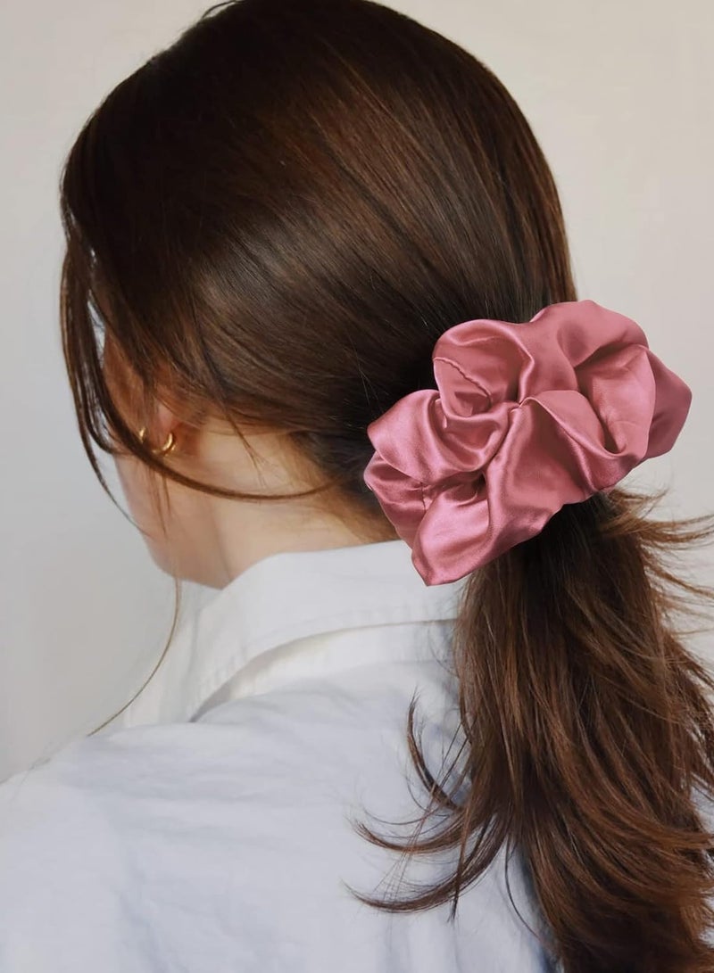 إسكدنيا 3 قطع من ربطات الشعر الحريرية الحقيقية للنساء، ربطة شعر كبيرة، ربطات شعر مرنة سميكة من الحرير الساتان، عبوة من 3 ربطات شعر كبيرة (أسود، وردي، أزرق) - Image 3