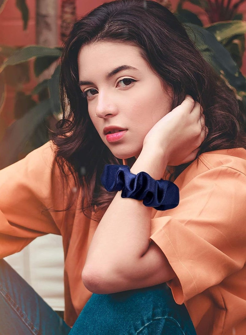 إسكدنيا 3 قطع من ربطات الشعر الحريرية الحقيقية للنساء، ربطة شعر كبيرة، ربطات شعر مرنة سميكة من الحرير الساتان، عبوة من 3 ربطات شعر كبيرة (أسود، وردي، أزرق) - Image 5