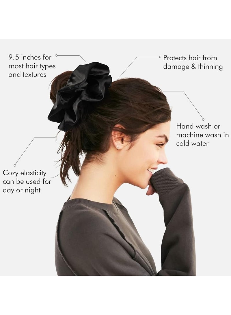 إسكدنيا 3 قطع من ربطات الشعر الحريرية الحقيقية للنساء، ربطة شعر كبيرة، ربطات شعر مرنة سميكة من الحرير الساتان، عبوة من 3 ربطات شعر كبيرة (أسود، وردي، أزرق) - Image 2
