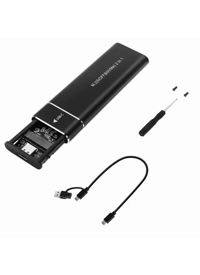 Generic M.2 Nvme Protocol Mobile Hard Disk Box Usb3.1 Type Laptop SSD Metal Solid State Hard Disk Box-Color:Black NVME NGFF Dual Protocol  - Image 1