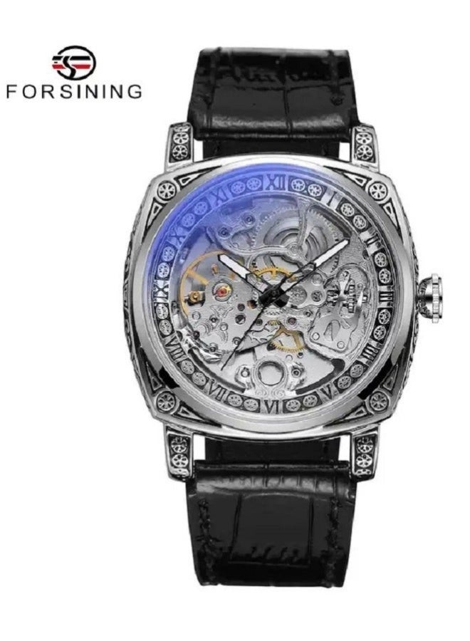 FORSINING Watches for Man, Square Retro Mechanical Watch Self-Wind Carved, Skeleton Automatic Watches Vintage Leather Strap Wristwatch - Image 2