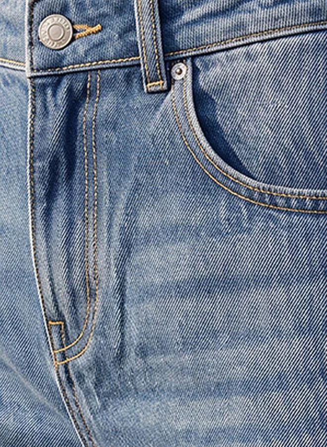 Splash FAV  Denim Wide Leg Buttoned Waist Cotton Jeans for Women | Best Price UAE