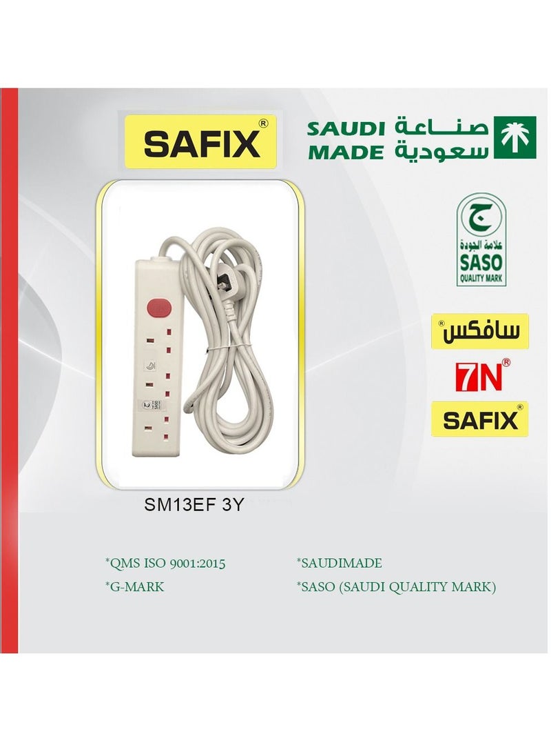 Safix 5 Yard Power Extension Cord Multi plug 3 Way White Saudi Made  - Image 2