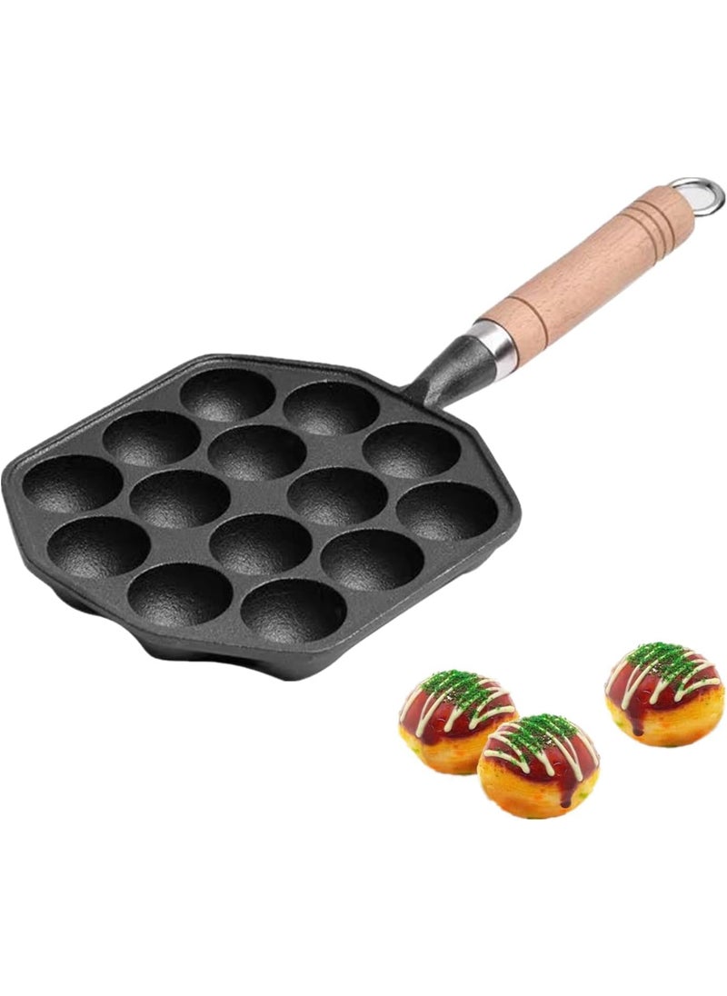 SUNBEET - SUNBEET 14 Holes Takoyaki Maker Skillet Takoyaki Pan Nonstick Cast Iron Octopus Meat Balls Mold Maker with Detachable Handle for Home Pancake Baking - Image 1