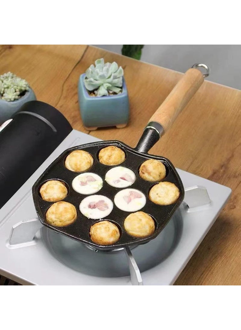 SUNBEET - SUNBEET 14 Holes Takoyaki Maker Skillet Takoyaki Pan Nonstick Cast Iron Octopus Meat Balls Mold Maker with Detachable Handle for Home Pancake Baking - Image 1