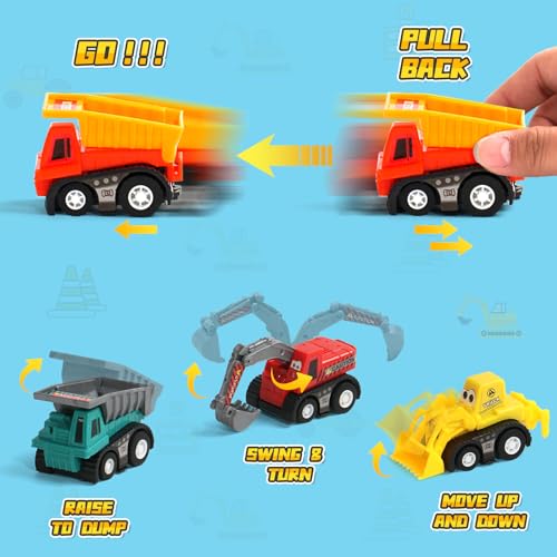 Fajiabao Construction Toy Cars for 3+ Years Old Toddler Boy Toys Mini Pull Back Cars Small Truck Christmas Decorations Toys for Kids Toddler Party Favors Stocking Stuffers Bulk(Color Random) - Image 2