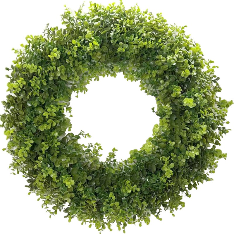 Hiptree 22 Inch Boxwood Wreath for Front Door-Artificial Spring Greenery Indoor Outdoor Wreaths Decorations, Farmhouse Wall Decor-Wedding,Summer, Fall, Winter,Easter, Green All Year Round,DIY Wreaths - Image 1