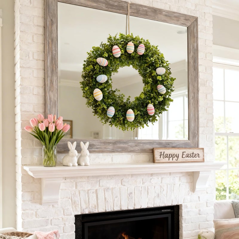Hiptree 22 Inch Boxwood Wreath for Front Door-Artificial Spring Greenery Indoor Outdoor Wreaths Decorations, Farmhouse Wall Decor-Wedding,Summer, Fall, Winter,Easter, Green All Year Round,DIY Wreaths - Image 2