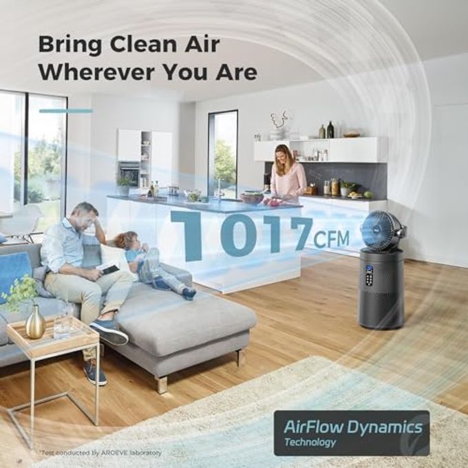 AROEVE Air Purifiers Fan for Home Large Room With 2-In-1 Air Circulator Fan System And Smart WIFI Cover 1980 Sq.Ft Oscillating Air Purifier With Washable Filter For Indoor Whole Home, MK08W-Space Gray - Image 2