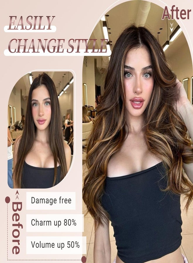 KooKaStyle Clip in Hair Extensions 20 Inch Long Wavy 5PCS Full Wrap Edges Ombre Black&Dark Mix Light Brown Natural Soft Synthetic Hair for Women - Image 5