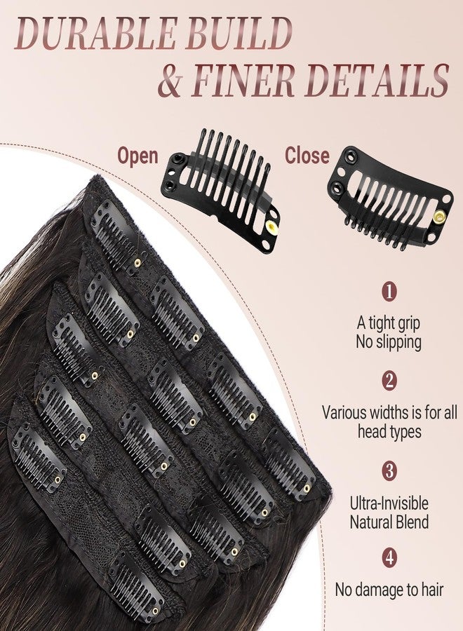 KooKaStyle Clip in Hair Extensions 20 Inch Long Wavy 5PCS Full Wrap Edges Ombre Black&Dark Mix Light Brown Natural Soft Synthetic Hair for Women - Image 4