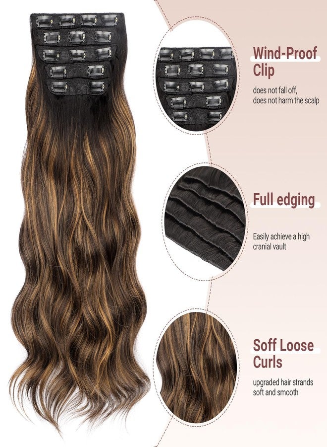 KooKaStyle Clip in Hair Extensions 20 Inch Long Wavy 5PCS Full Wrap Edges Ombre Black&Dark Mix Light Brown Natural Soft Synthetic Hair for Women - Image 2