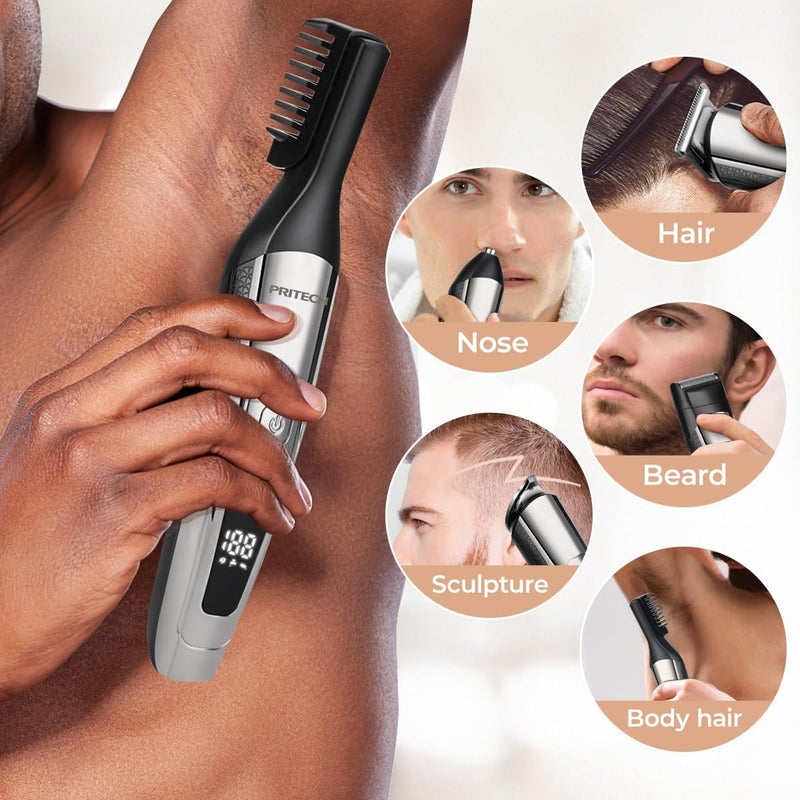 pritech Beard Trimmer for Men Electric Hair Clipper Cordless Mens Grooming 6 in 1 Kit, Hair Trimmer & Mustache Trimmer & Nose Hair Trimmer& Foil trimmer with Blade Waterproof USB Rechargeable & LED Display - Image 3