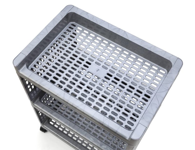 Finner Rectangular 3 Layer MultiPurpose Kitchen Storage Basket Rack Trolley with Wheels for Kitchen Office Use EasytoMove Slide Out Stand Rack Fruits Vegetables Basket StandGrey - Image 5