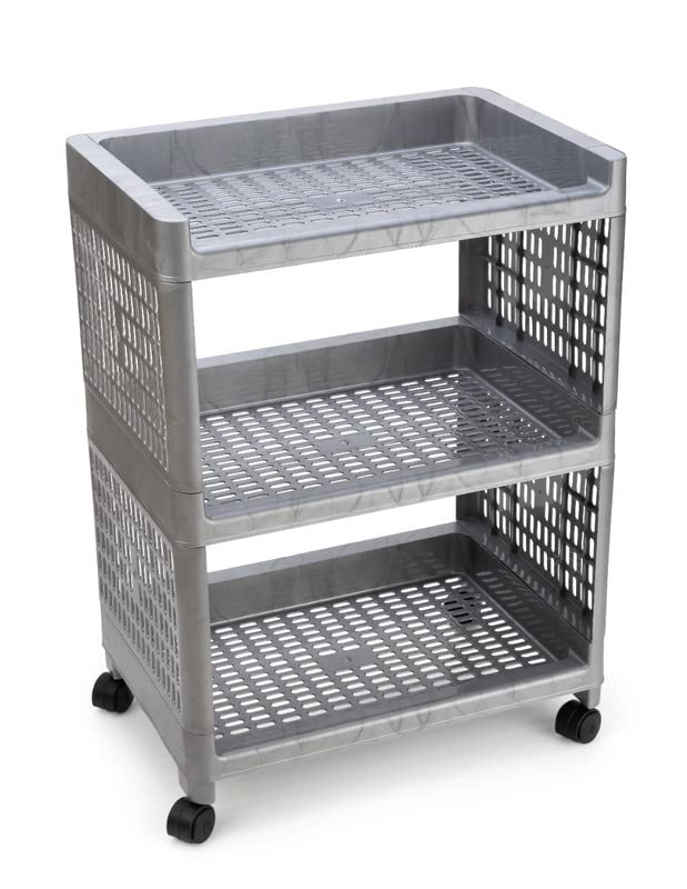 Finner Rectangular 3 Layer MultiPurpose Kitchen Storage Basket Rack Trolley with Wheels for Kitchen Office Use EasytoMove Slide Out Stand Rack Fruits Vegetables Basket StandGrey - Image 3