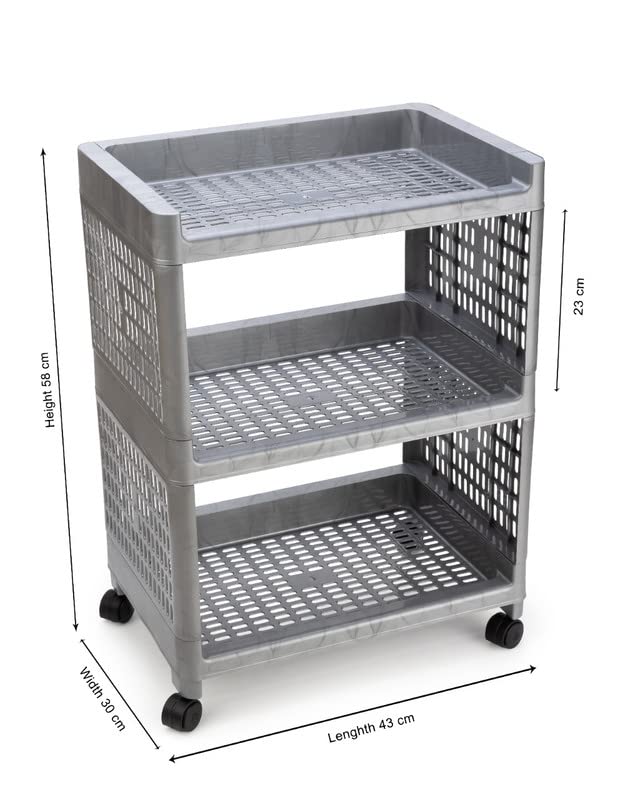 Finner Rectangular 3 Layer MultiPurpose Kitchen Storage Basket Rack Trolley with Wheels for Kitchen Office Use EasytoMove Slide Out Stand Rack Fruits Vegetables Basket StandGrey - Image 4