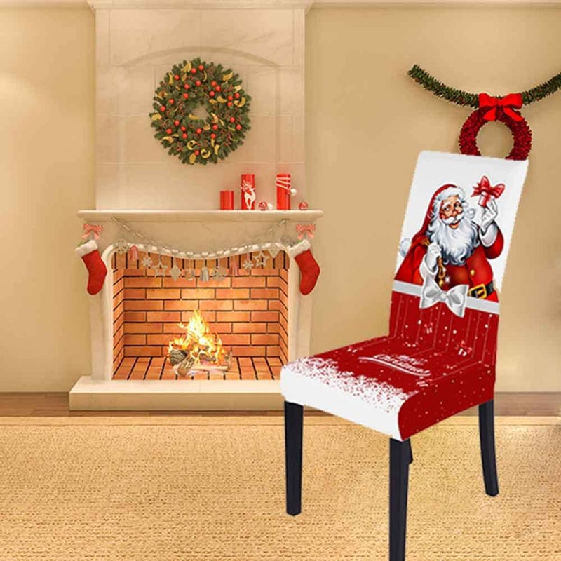 XMNTG XMNTG Set of 6 Christmas Red Chair Covers for Dining Room Printed Chair Covers Christmas Decor Newest Stretch Removable Chair Covers Non Slip Washable Furniture Protector for Kitchen  - Image 2