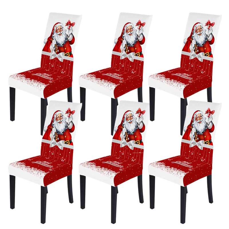 XMNTG XMNTG Set of 6 Christmas Red Chair Covers for Dining Room Printed Chair Covers Christmas Decor Newest Stretch Removable Chair Covers Non Slip Washable Furniture Protector for Kitchen  - Image 1