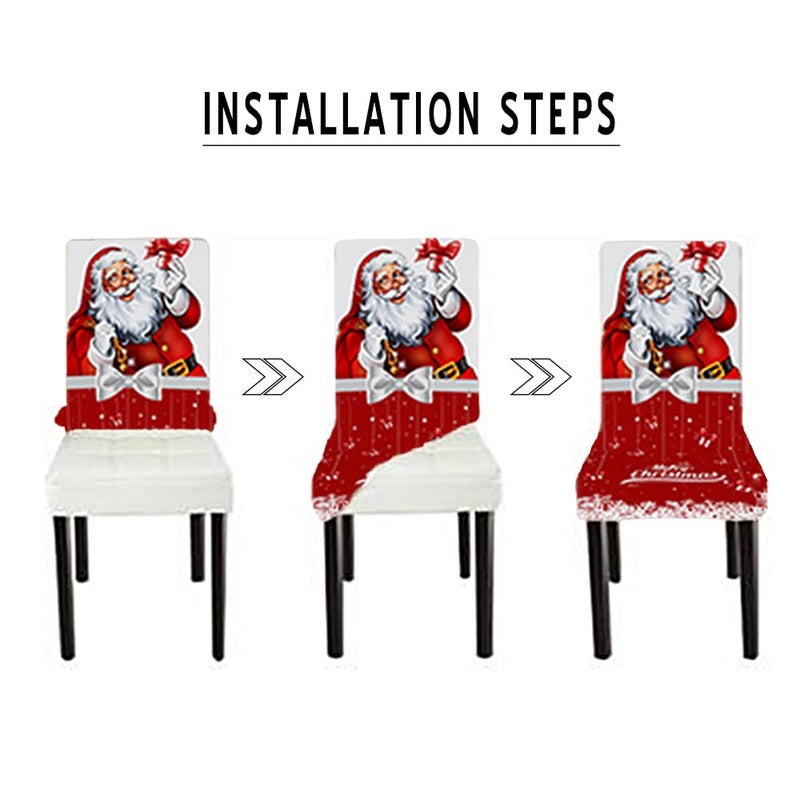 XMNTG XMNTG Set of 6 Christmas Red Chair Covers for Dining Room Printed Chair Covers Christmas Decor Newest Stretch Removable Chair Covers Non Slip Washable Furniture Protector for Kitchen  - Image 4