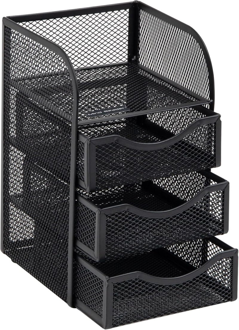 Mind Reader Mini Desk Supplies Office Supplies Organizer, 3 Drawers, 1 Top Shelf, Black - Image 5