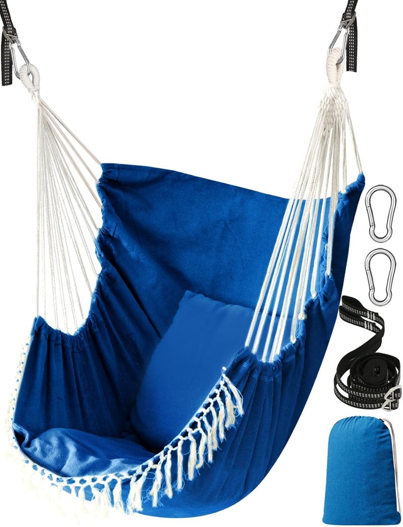Chihee Hanging Seats Hanging Chair Hammock 2 Pillows Included, Strong Straps and Hooks for Easy Hanging Soft Cotton Side Pocket Tassel Chair Set Comfort - Image 1