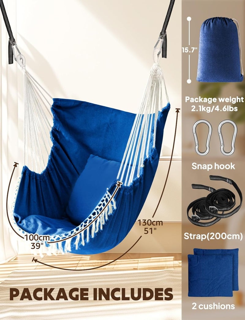 Chihee Hanging Seats Hanging Chair Hammock 2 Pillows Included, Strong Straps and Hooks for Easy Hanging Soft Cotton Side Pocket Tassel Chair Set Comfort - Image 4
