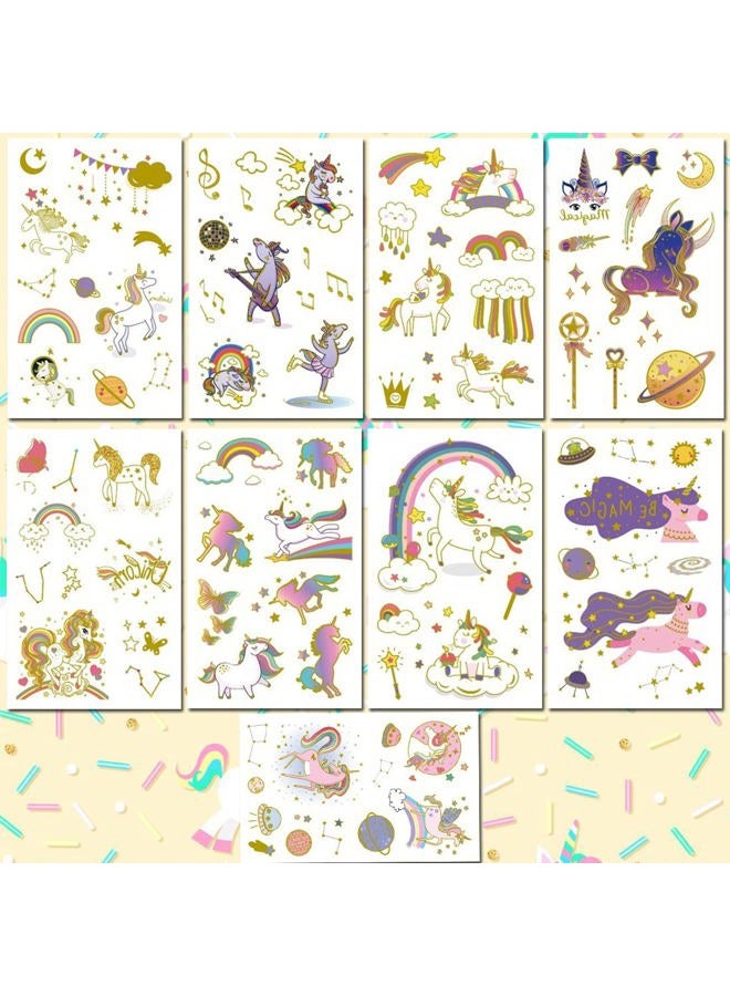 Ooopsiun Glitter Temporary Tattoos for Girls, 9 Sheets Gold Birthday Party Supplies Decorations for Kids, Fake Tattoos Stickers - Image 3