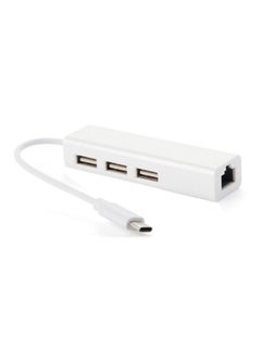 NIBEMINENT 3-Ports USB 3.1 HUB Type C To Ethernet LAN RJ45 Network Card Adapter White  - Image 1