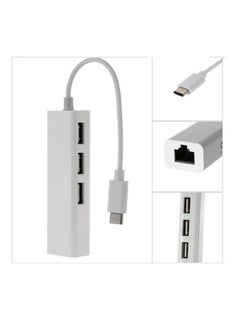 NIBEMINENT 3-Ports USB 3.1 HUB Type C To Ethernet LAN RJ45 Network Card Adapter White  - Image 2