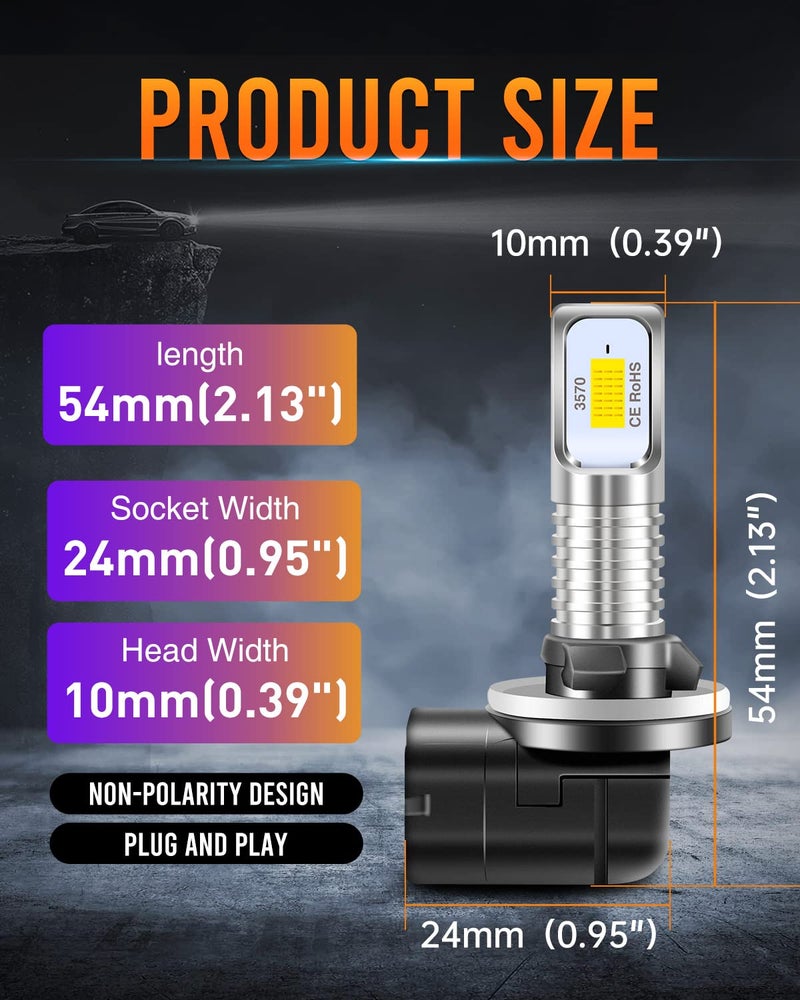 LUYED 881 Led Fog Light Bulb,6500K Xenon White Extremely Bright 886 889 894 898 Led Bulb Replacement for Fog Lights,Pack of 2 - Image 5