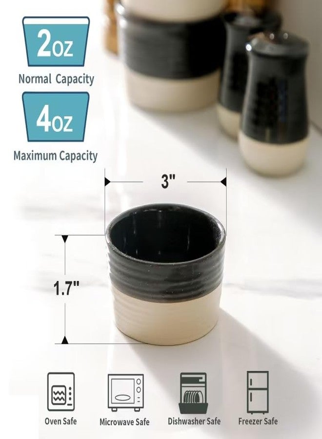 Hasense Porcelain Ramekins 4 oz Oven Safe, Mini Souffle Dishes Set of 6, Stylish Baking Cups, Perfect for Creme Brulee, Ice Cream, Dipping, Desserts, Appetizers, Glossy Black & Matte White Patchwork - Image 2