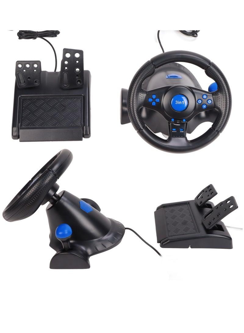 Gaming Steering Wheel 180 Degree Rotation Multifunctional 3 in 1 Game Racing Wheel with Pedals for PC - Image 2