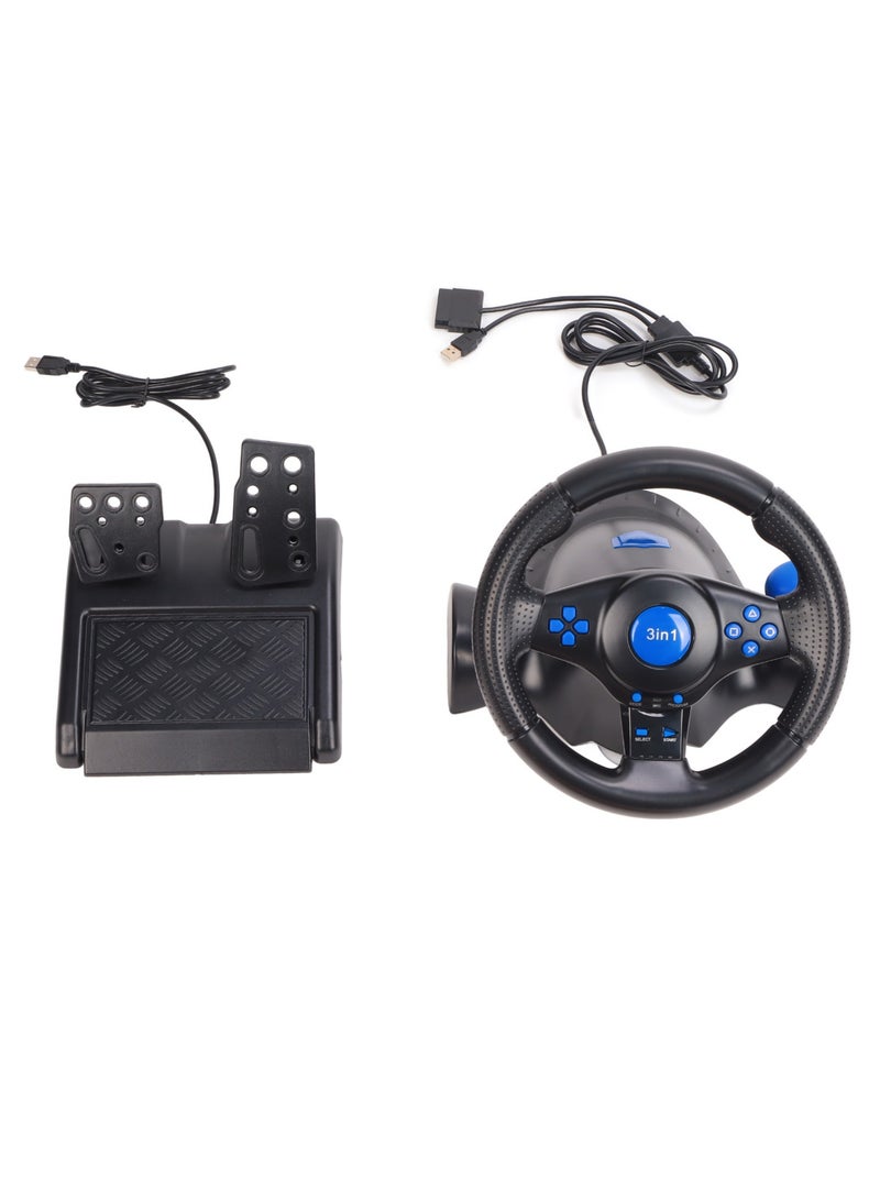 Gaming Steering Wheel 180 Degree Rotation Multifunctional 3 in 1 Game Racing Wheel with Pedals for PC - Image 1