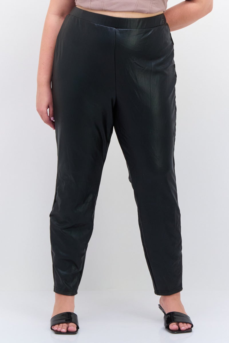 Nina Parker Women Plus Size Faux Leather Skinny Pants, Black  - Image 1