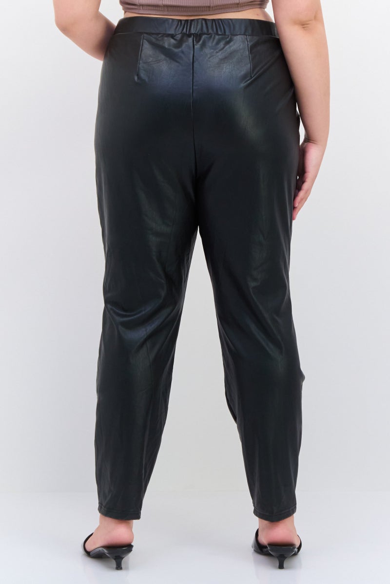 Nina Parker Women Plus Size Faux Leather Skinny Pants, Black  - Image 2