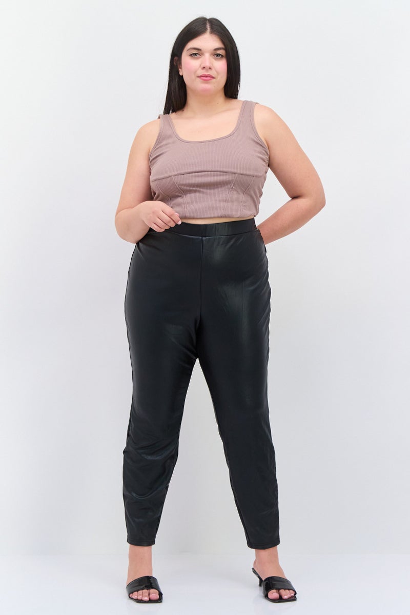 Nina Parker Women Plus Size Faux Leather Skinny Pants, Black  - Image 4