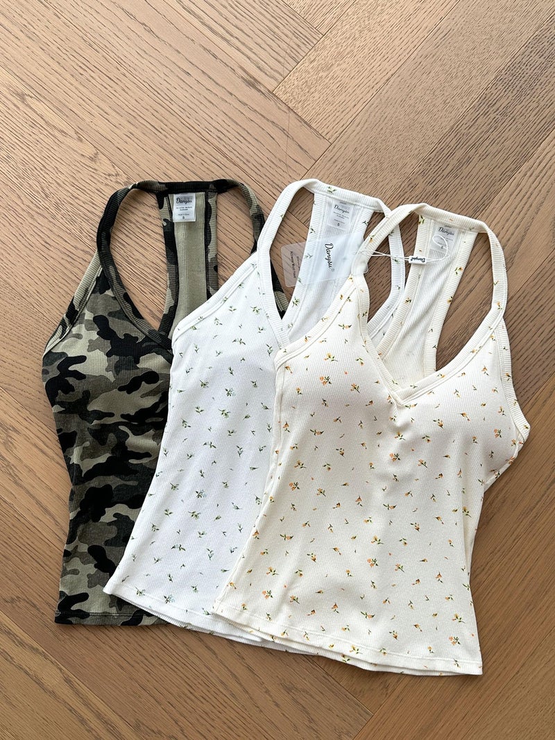 Danysu Spring Tops for Women 2025 Sexy Tank Top for Women with Built in Bra Camisole Trendy Going Out Womens Tops Blue Rosebud M - Image 2
